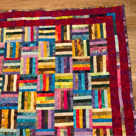 Vibrant Rail Fence Pattern Scrappy Patchwork Quilt Throw 62x54 - Picture 5 of 9